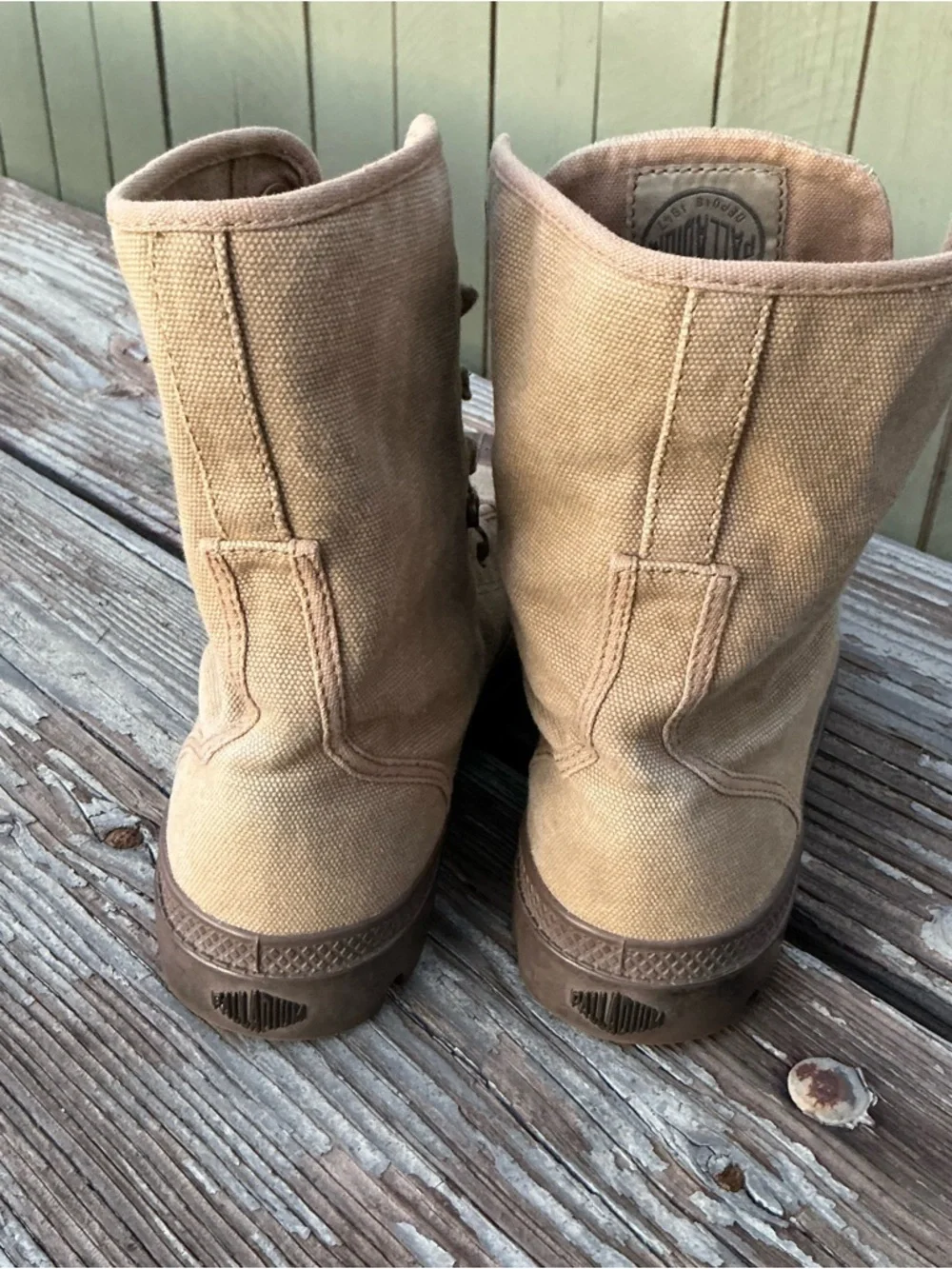 Palladium Men's Tan Canvas High-Top Boots with Brown Sole